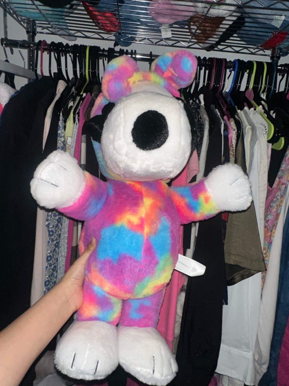 Snoopy dressed as bunny Tie-Dye Rainbow greeter